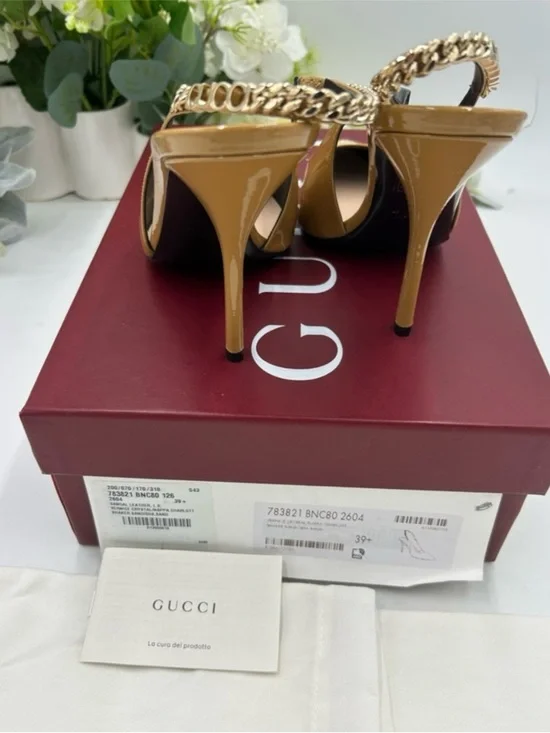 Women's Gucci Signoria chain patent sling back pumps size 39.5 made in Italy - Picture 3 of 8